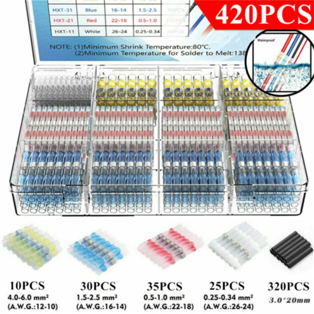 420-pcs-waterproof-solder-seal-sleeve-heat-shrink-electric-butt-wire-connectors-terminal-kit-for-industrial-scientific-project