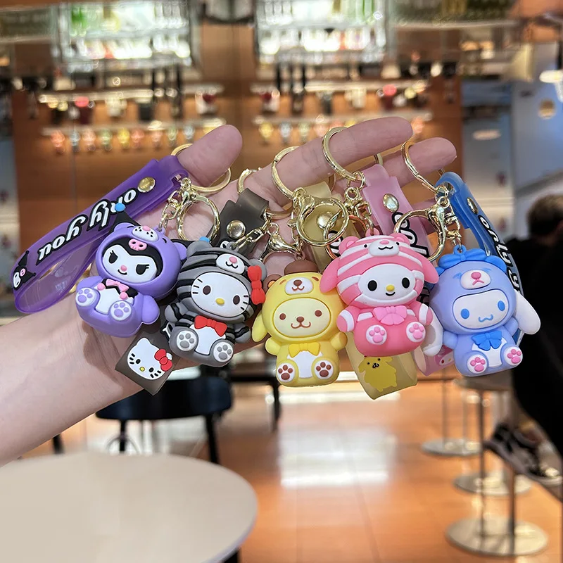 

Sanrio Cute Hello Kitty Kuromi My Melody Transformed Into A Doll about 6cm Exquisite Silicone Bag Pendant Keychain Birthday Gift