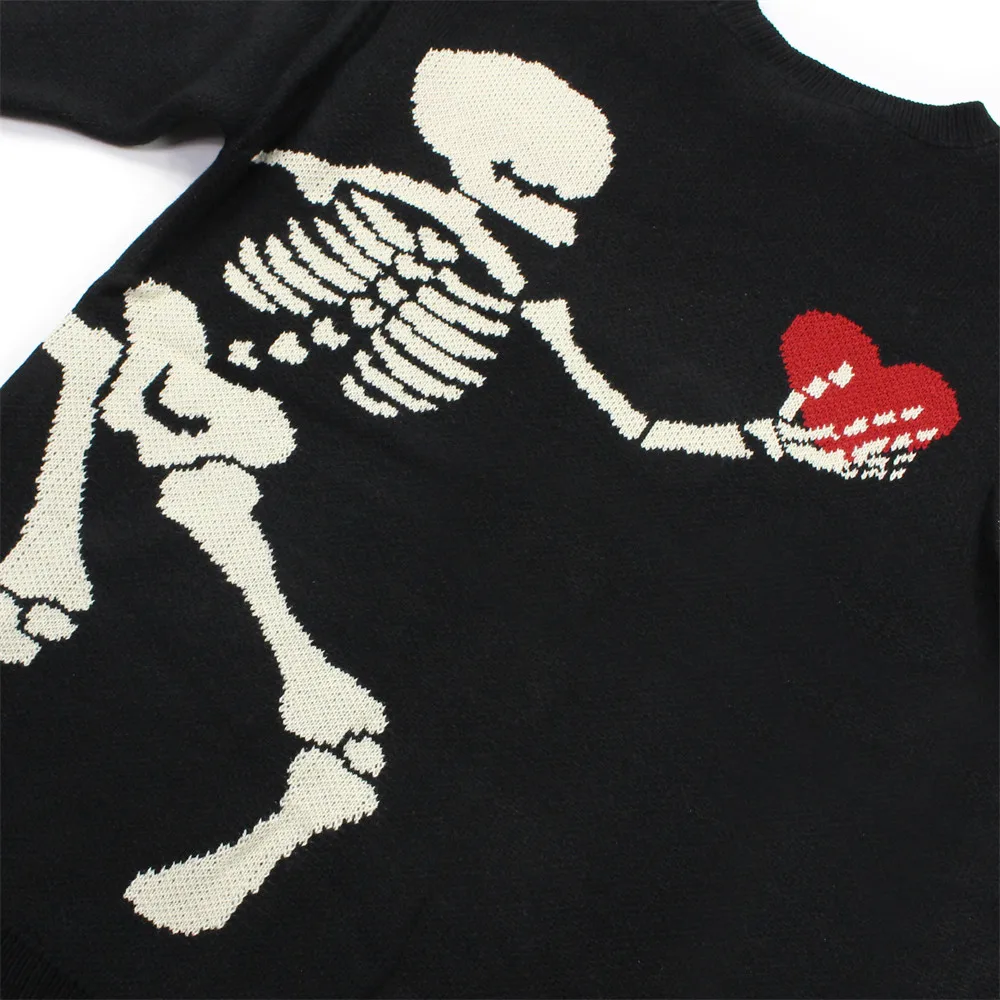 

Мужской Свитер оверсайз, черный свободный винтажный свитер в стиле ретро с принтом скелета и черепа, хлопковый пуловер унисекс, осень 2022