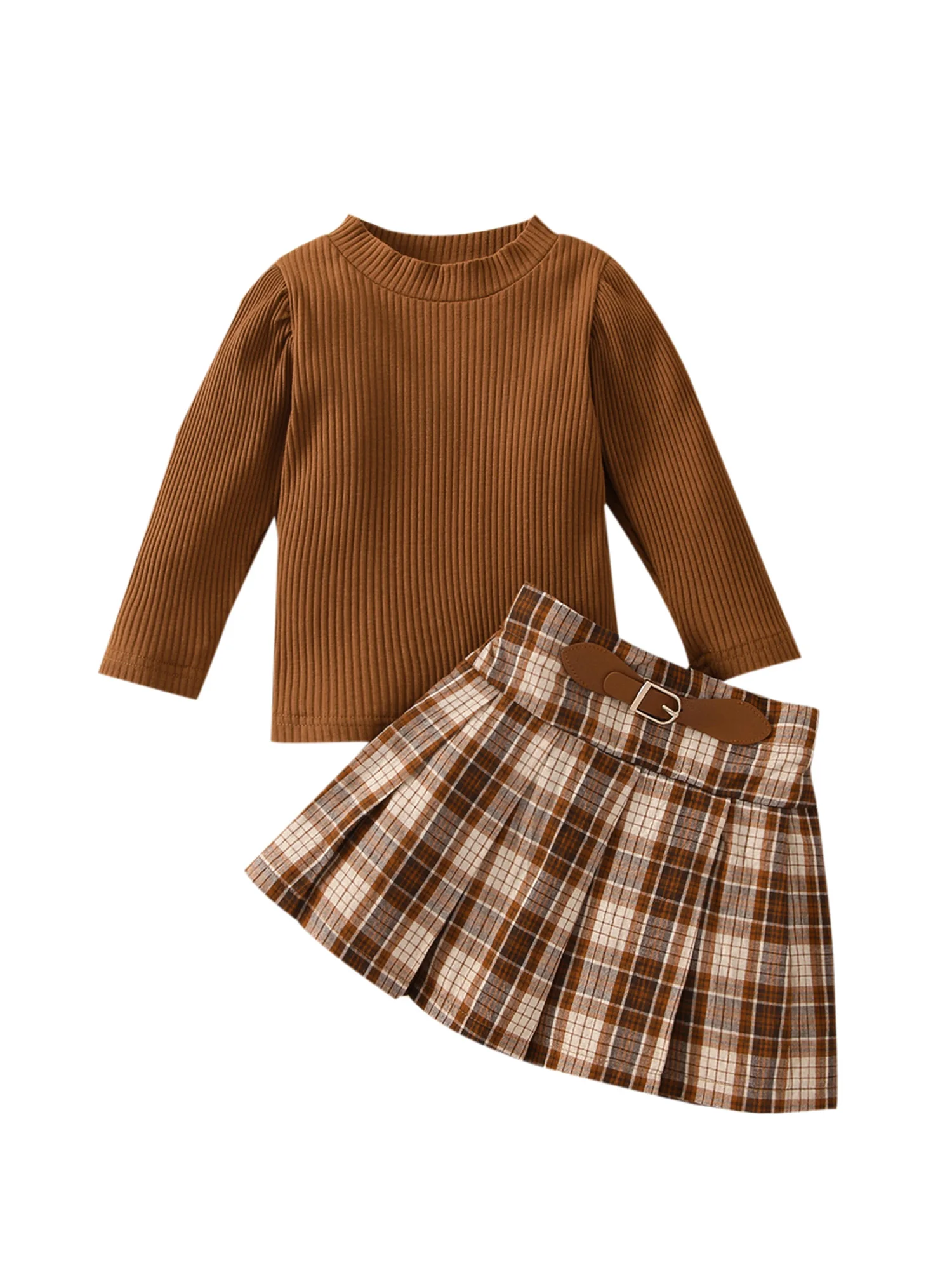 

Осенняя одежда для маленьких девочек, однотонная Трикотажная футболка с длинным рукавом, топ, плиссированная юбка, комплект весенней детск...