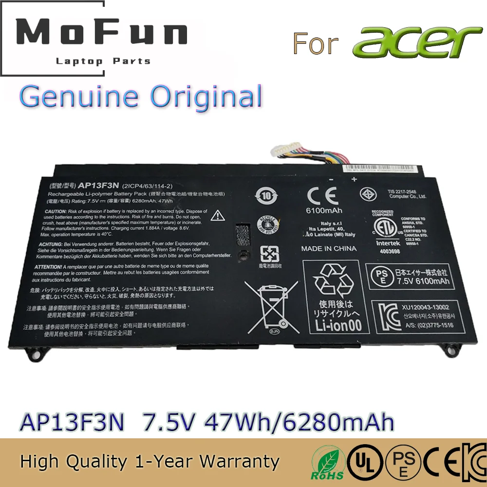 Совершенно новый оригинальный AP13F3N 7 5 в 47 Втч Аккумулятор для ноутбука Acer Aspire S7
