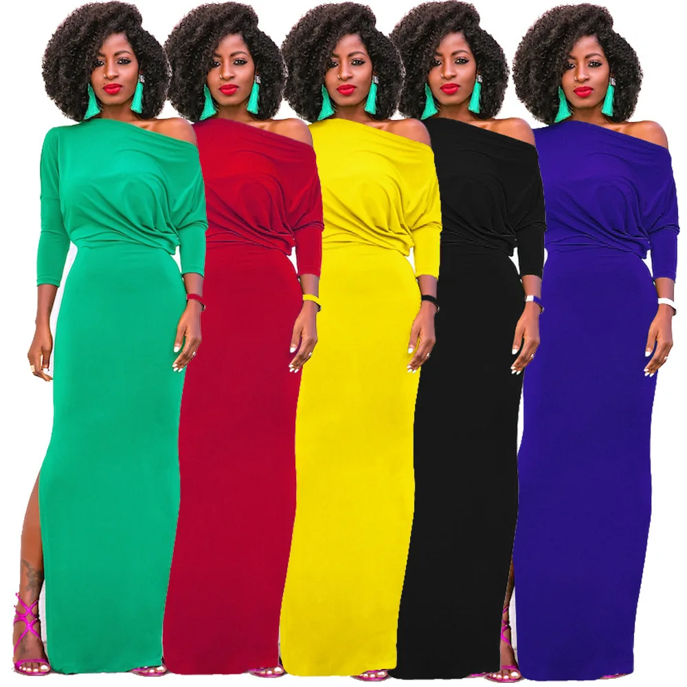 

Women's sexy off shoulder autumn winter split long sleeve floor length dress