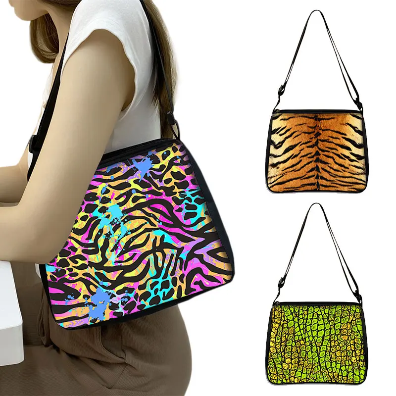 

Tiger Leopard Snake Print Shoulder Bag Women Crocodile Zebra Stripes Casual Handbags for Travel Purse Phone Holder Messenger Bag