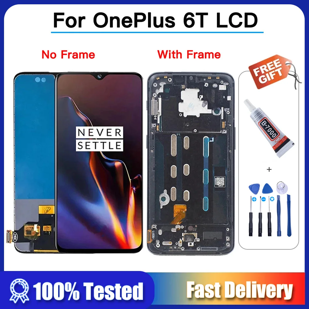 

100% Tested 6.41" AMOLED TFT For OnePlus 6T LCD Touch Screen Digitizer Assembly For One plus 6T Display FOR 1+ 6T A6010 A6013