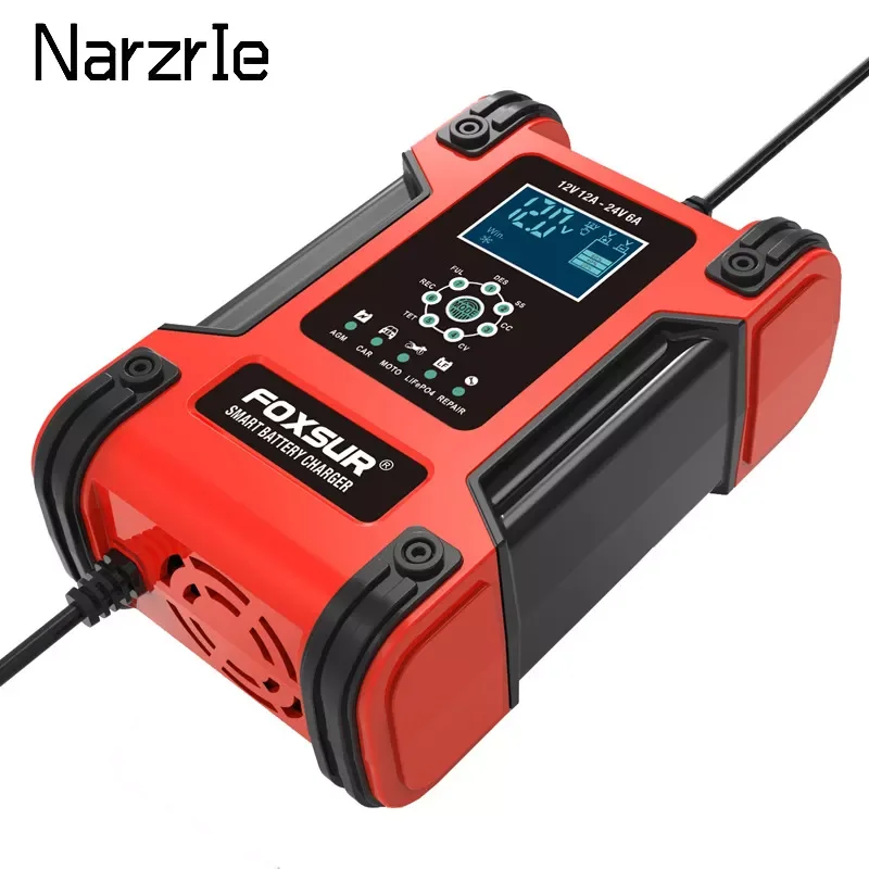 

12V 24V Large Power 12A Universal Car Battery Charger Battery Charger Maintainer for Truck Car AGM Deep Cycle VRLA Pulse Repair