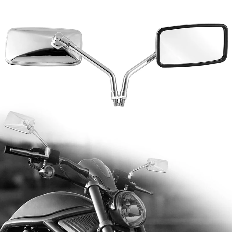 

1Pair 10mm Universal Rectangle Motorcycle Rearview Mirrors Chrome Retrovisor De Moto Back Mirror For Honda Scooter E-Bike