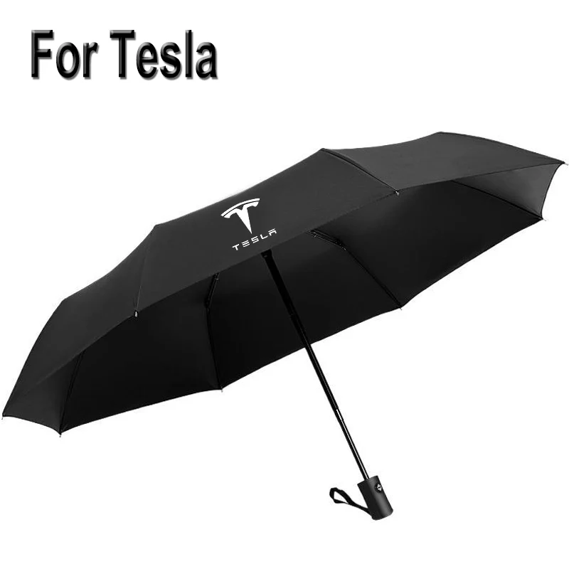 

Automatic Car Umbrella Rain Man For Tesla Model 3 X Y S Auto Logo Emblem Sunshade Sunscreen Paraguas Windproof Sun Parasol Gift