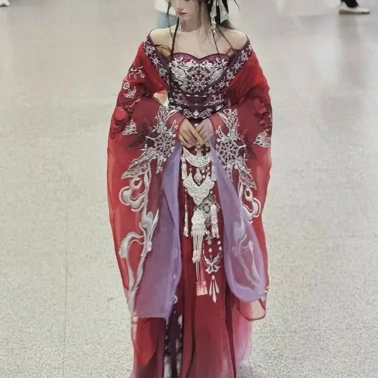 Фото Косплей Hanfu Dress Set [Lover Gu] Новый стиль Hanfu Red Dress Suit Этнический костюм Han Set День святого Валентина Красный вышитый Hanfu №3