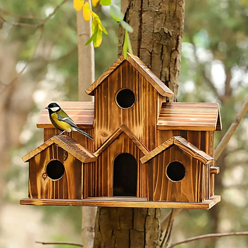 

Bird House Wooden Bird Houses Bird House Outside For Outside Hanging, 6 Hole Handmade Natural Bird House