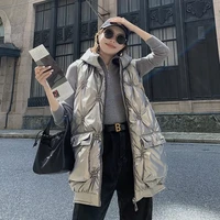 hooded womens sleeveless jacket zipper loose ladies waistcoat pockets solid quilted casual winter female puffer vests fashi