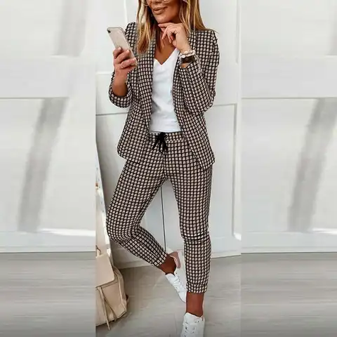 Женский деловой пиджак и брюки, офисный комплект из двух предметов, блейзер и брюки с принтом цепей, осень 2022