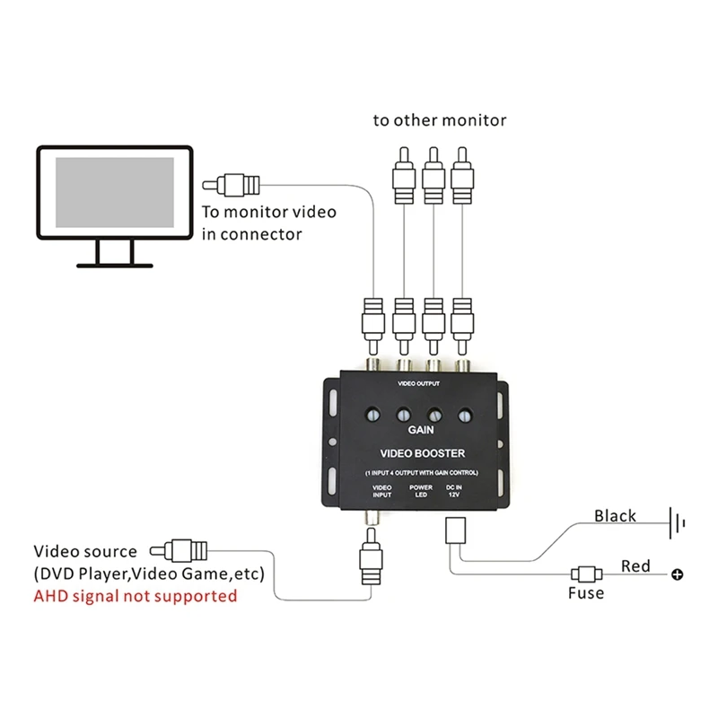 Автомобильный видеоразветвитель от 1 до 4 усилитель AV-сигнала разветвитель для