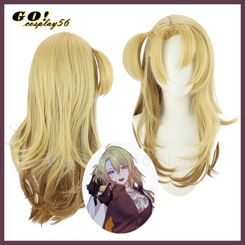 Female Version Luca Kaneshiro Cosplay Wig Hololive VTuber 70cm Long Wavy Golden Women Hair Luxiem 2022 NEW Idol Role Play