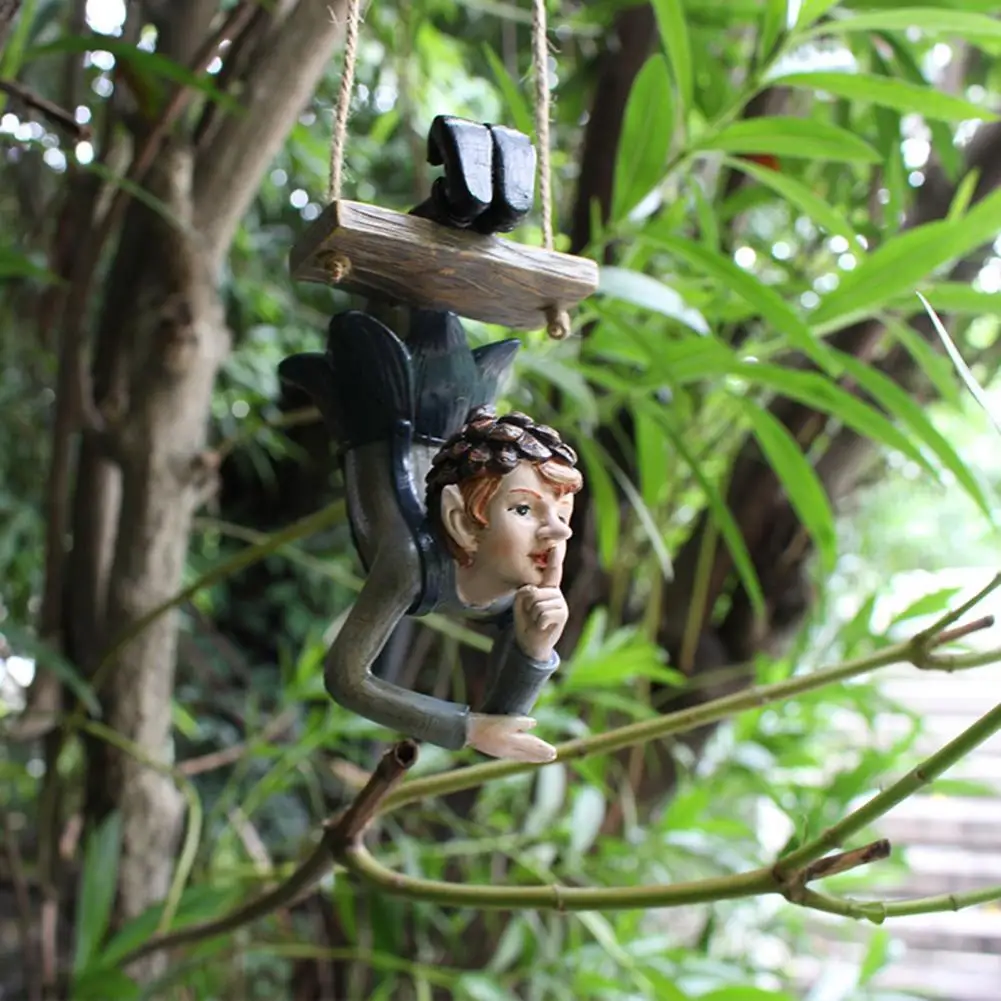 

Hanging Elf Statue Attractive Non-Fading Dark Blue Indoor Outdoor Ornament Miniature Elf Hanging Pendant for Patio