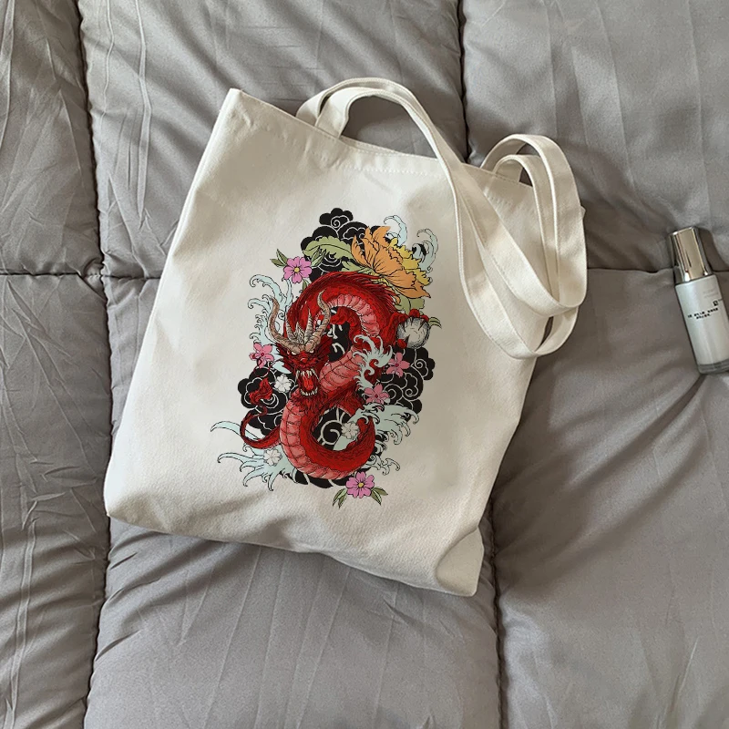

Woman Canvas Shoulder Bag Cute Cartoon Dragon Print Casual Fashion Punk Uzzang Upscale Harajuku Women's Hip Hop New