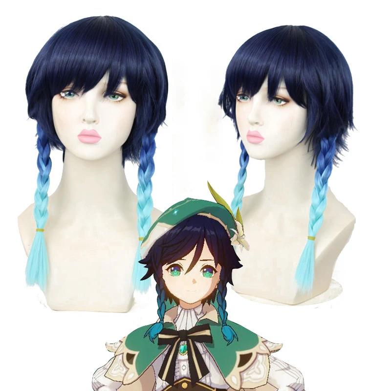 

Simulation Scalp Anime Genshin Impact Venti Cosplay Wig Purple Braids Wig Heat Resistant Synthetic Wigs