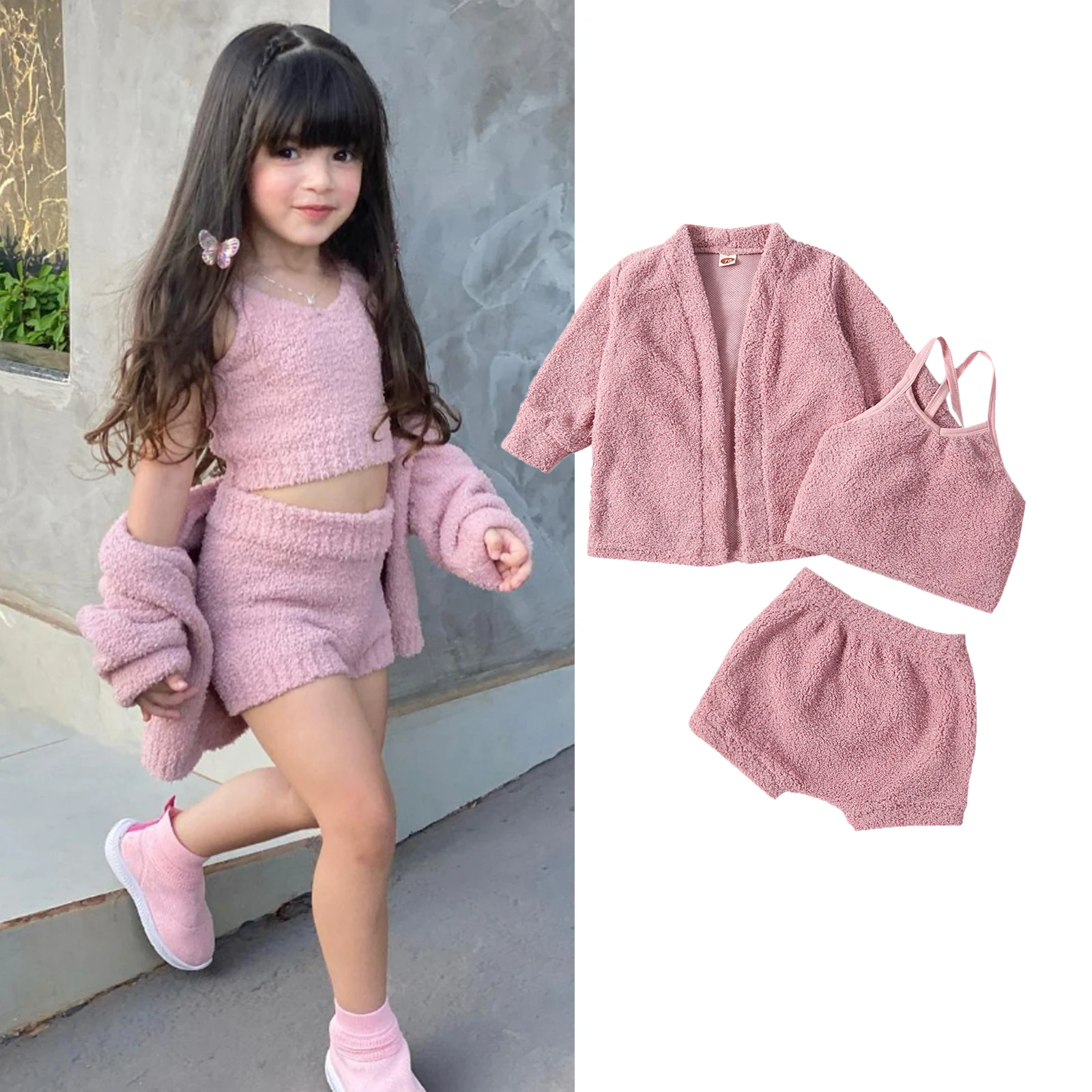 

Детская осенняя одежда для девочек, куртка с длинным рукавом и открытой передней частью, с кофтой и шортами, комплект одежды
