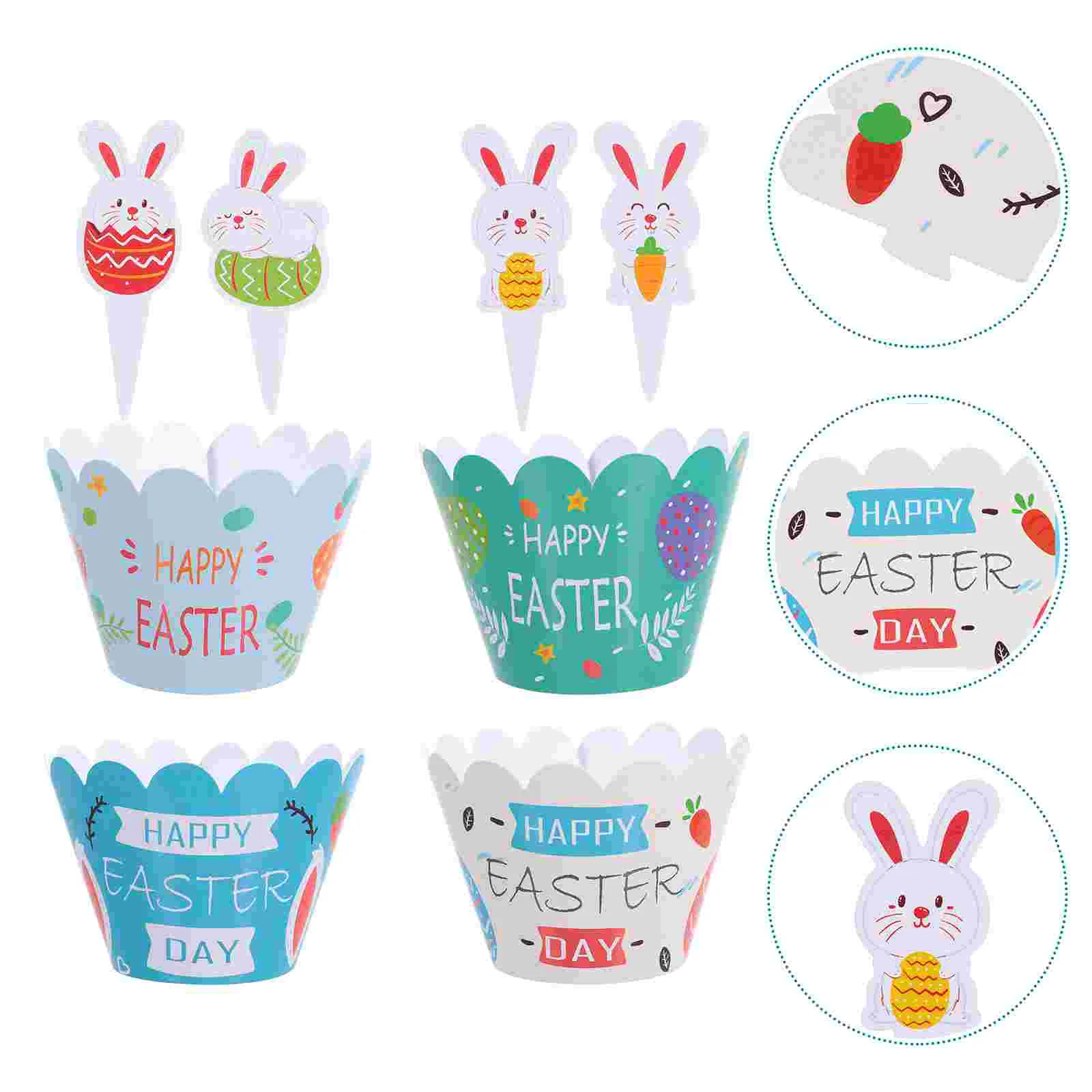 

Cupcake Easter Bunny Wrappers Cake Cute Topper Wrapper Supplies Party Wraps Chicken Case Muffin Animal Decor Toppers Cups Rabbit
