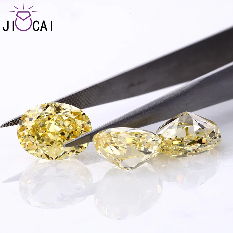 

JICAI 5A+ Quality Oval Ice Cut Yellow Carbon Diamond Cubic Zirconia Stone CZ 10x12mm Synthetic Gems Beads for Custom Jewelry