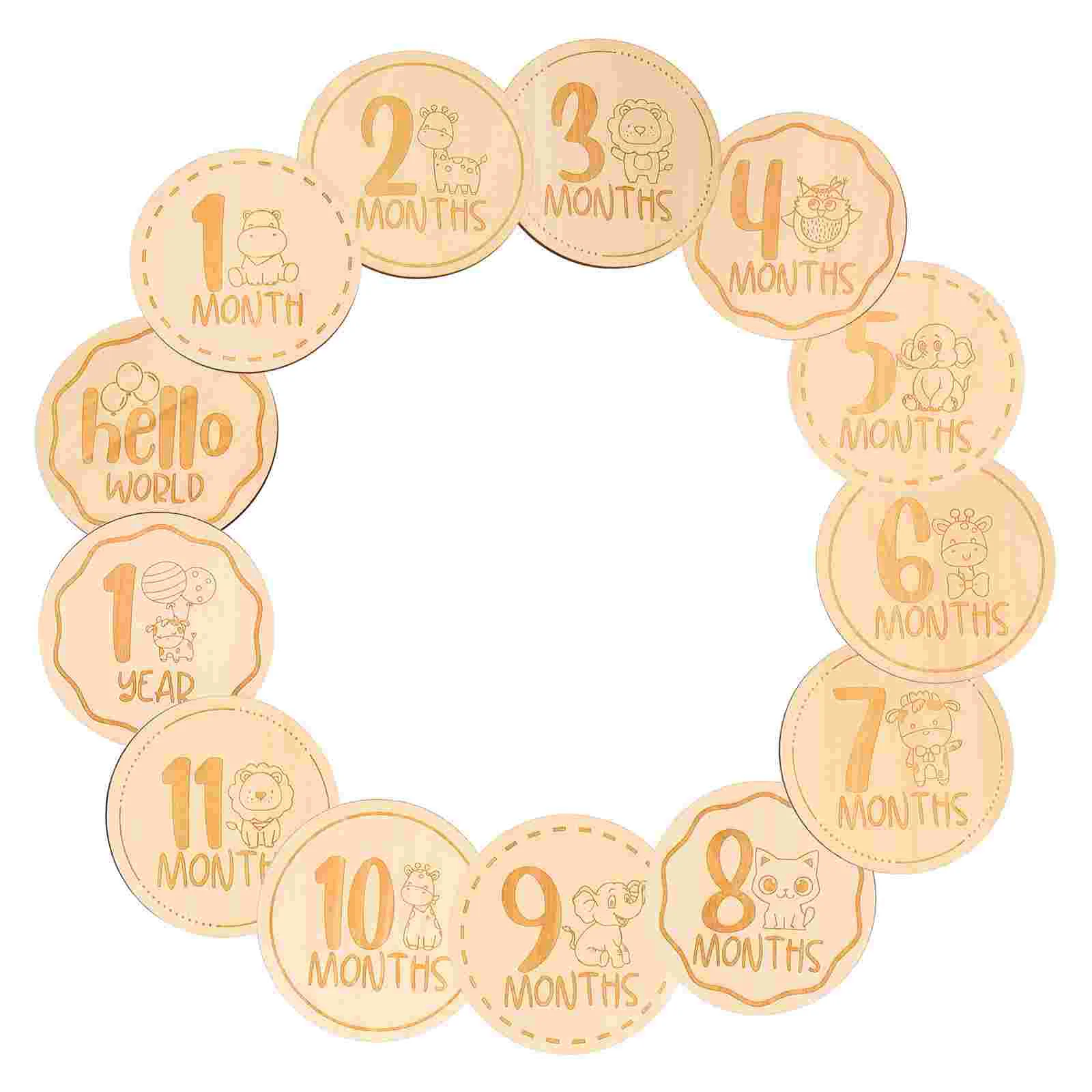 

13pcs Baby Growth Cards Cartoon Animal Pattern Newborn Growth Wooden Cards