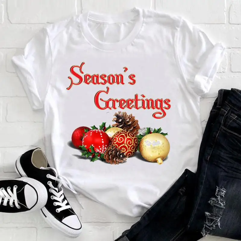 

Женская Праздничная зимняя Милая Рождественская футболка 2022, модный Симпатичный топ, футболка с мультяшным принтом, футболка с графическим...