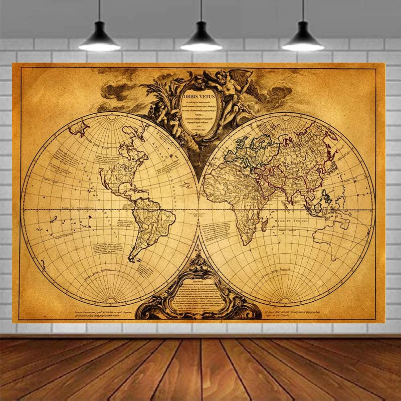 Фон для фотосъемки с изображением старой карты мира и атласа |