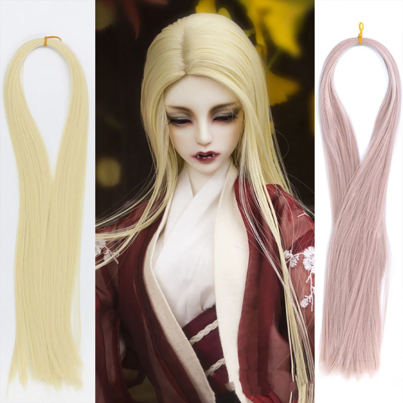 

DIY BJD Doll 80CM White Black Hair Row Synthetic Fiber Anti-Mohair Wig Handmade Hook Transplant Material for Girls and Boys Hair