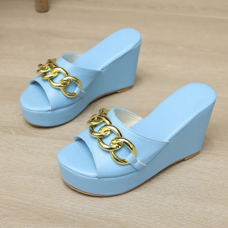 Shoes woman summer 2023 wedge heel heeled slippers chain thick sole platform shoes sandals heels for women