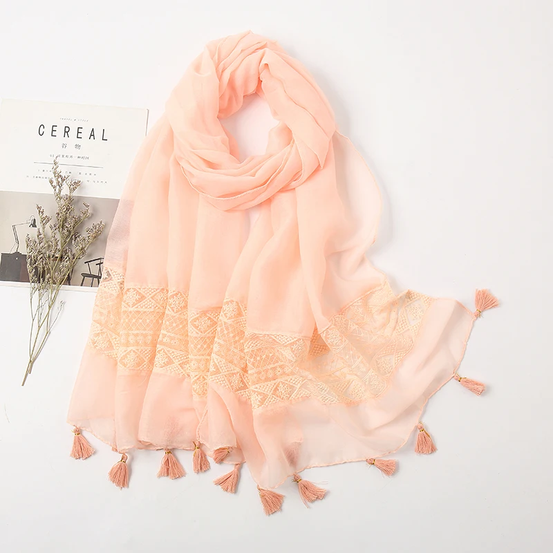 Однотонные кружевные хлопковые хиджабы для женщин женский шарф большой размер