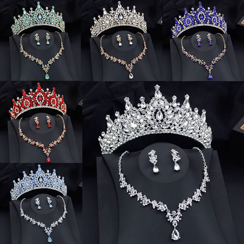 Роскошные свадебные ювелирные наборы из 3 предметов диадемы корона ожерелье