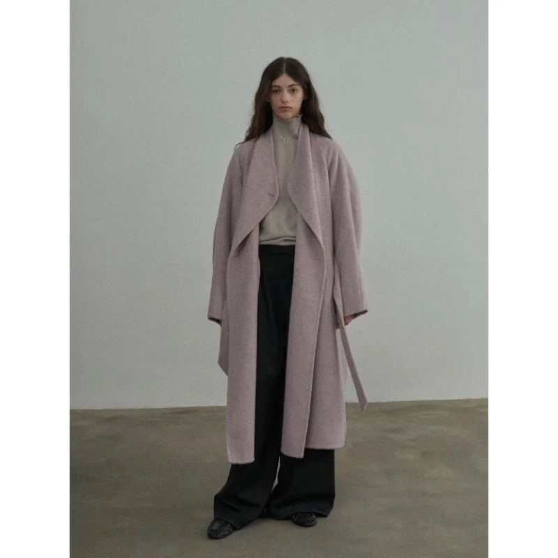 

Новинка Осень-зима 2023 высококачественное двустороннее шерстяное пальто ручной работы из смеси шелка и шерсти куртка с лацканами на шнуровке