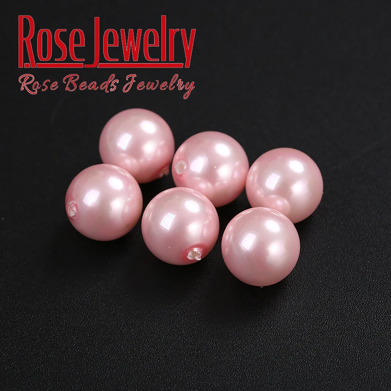 

Half Drilled Pink Shell Beads Natural Stone Round Loose Beads For Jewelry Making Fit Diy Bracelet Ear Studs Accessories 5pcs/lot