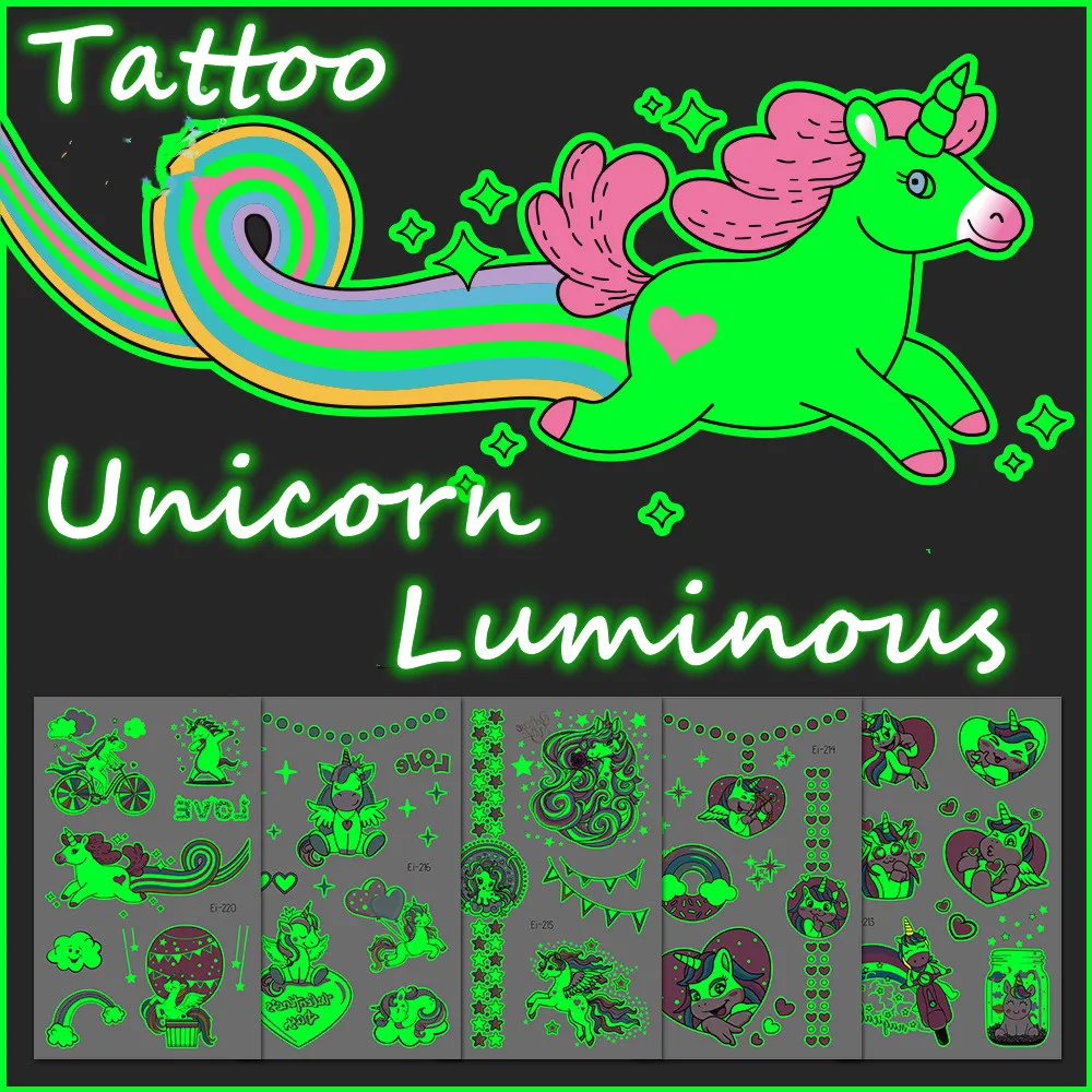 

Cartoon Unicorn Tattoo Luminous Temporary Tattoo Cute Color Fake Tattoo Sticker Body Tatoo for Children Waterproof Kids Tattoos