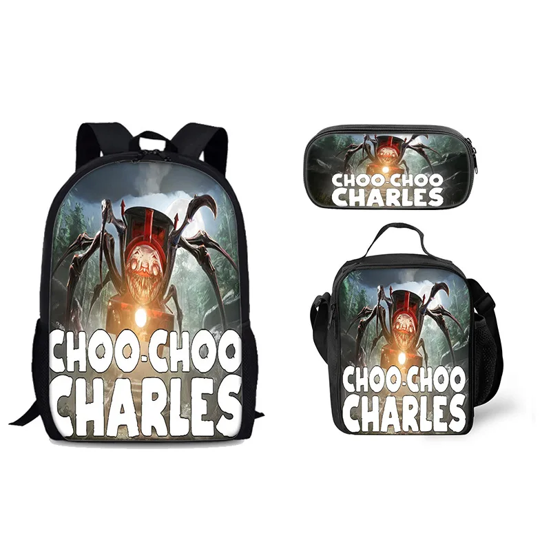 

Choo Choo Charles Schoolbag Travel Backpack Lunch Bag Pencil Case Gift for Students