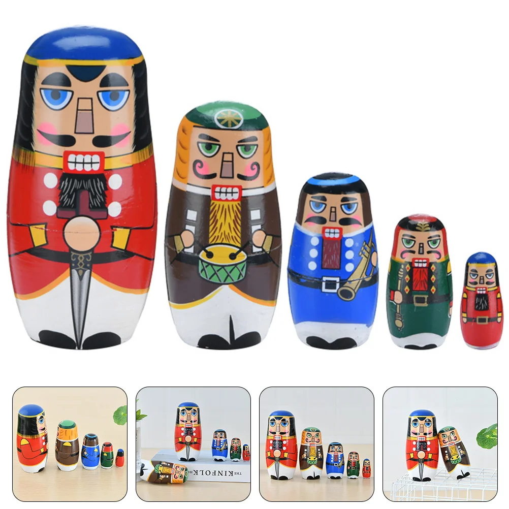 

1 Set of Nutcracker Soldier Russian Nesting Dolls Desktop Stacking Toy for Gift