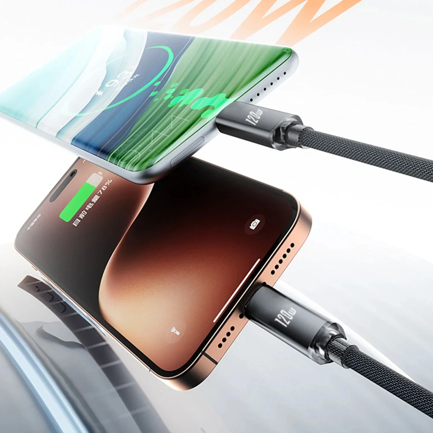 Фото Кабель для быстрой зарядки e Fast Charge, портативное автомобильное зарядное устройство 120 Вт USB-C на USB-C, пружинный выдвижной, для iPhone 17 16 15 Samsung Xiaomi, дорожный набор №4