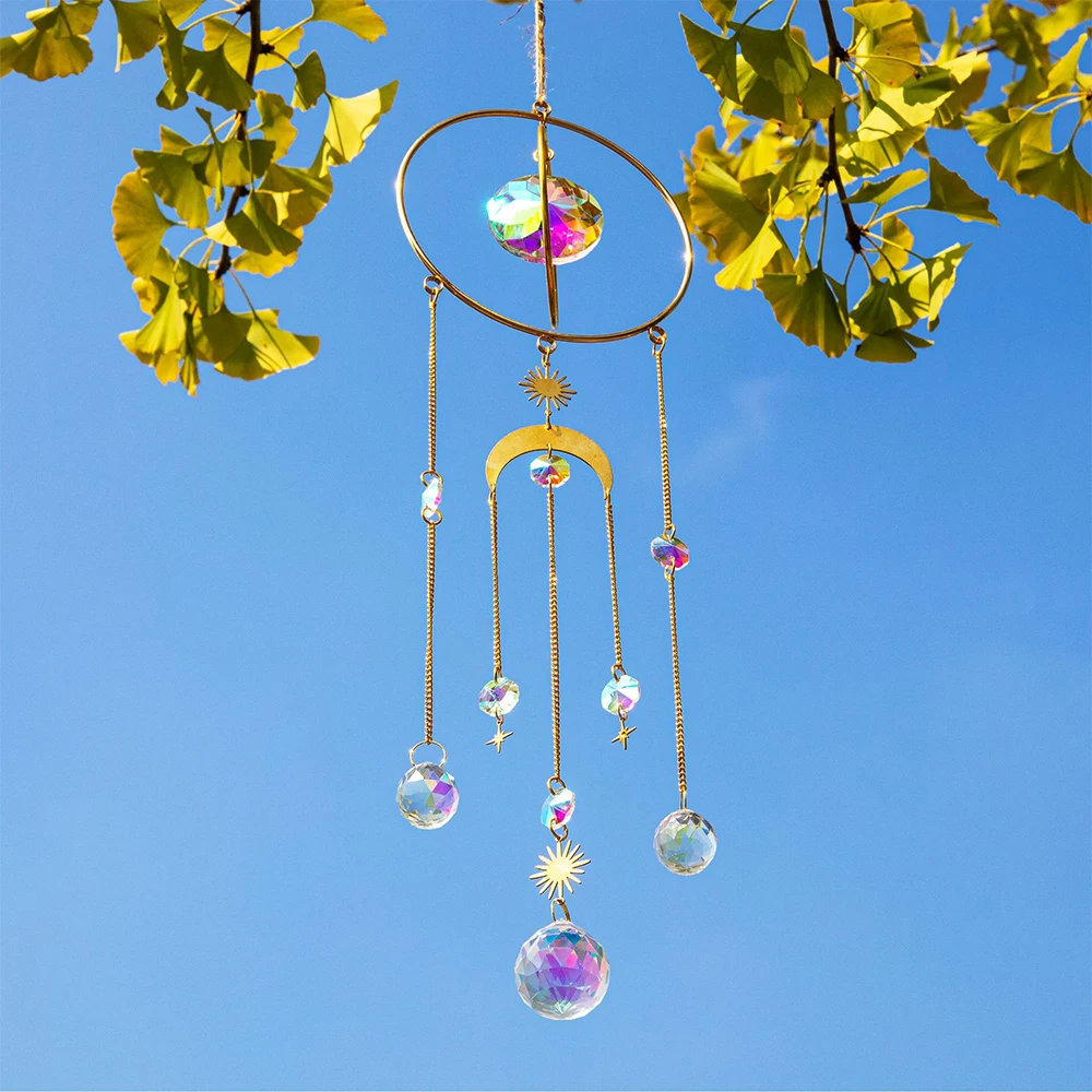 

Metal Circle Crystal Suncatcher Prism Rainbow Maker Moon Crystal Ball Sun Catcher Window Pendant Hanging Garden Home Decoration