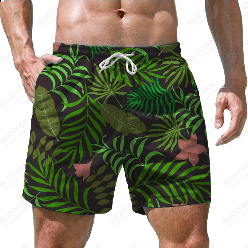 

2023 Summer New Men's Beach Shorts Hawaiian Leisure Sports Shorts 3D Printed Shorts Quick Breathable Extra Large Leaf Pattern