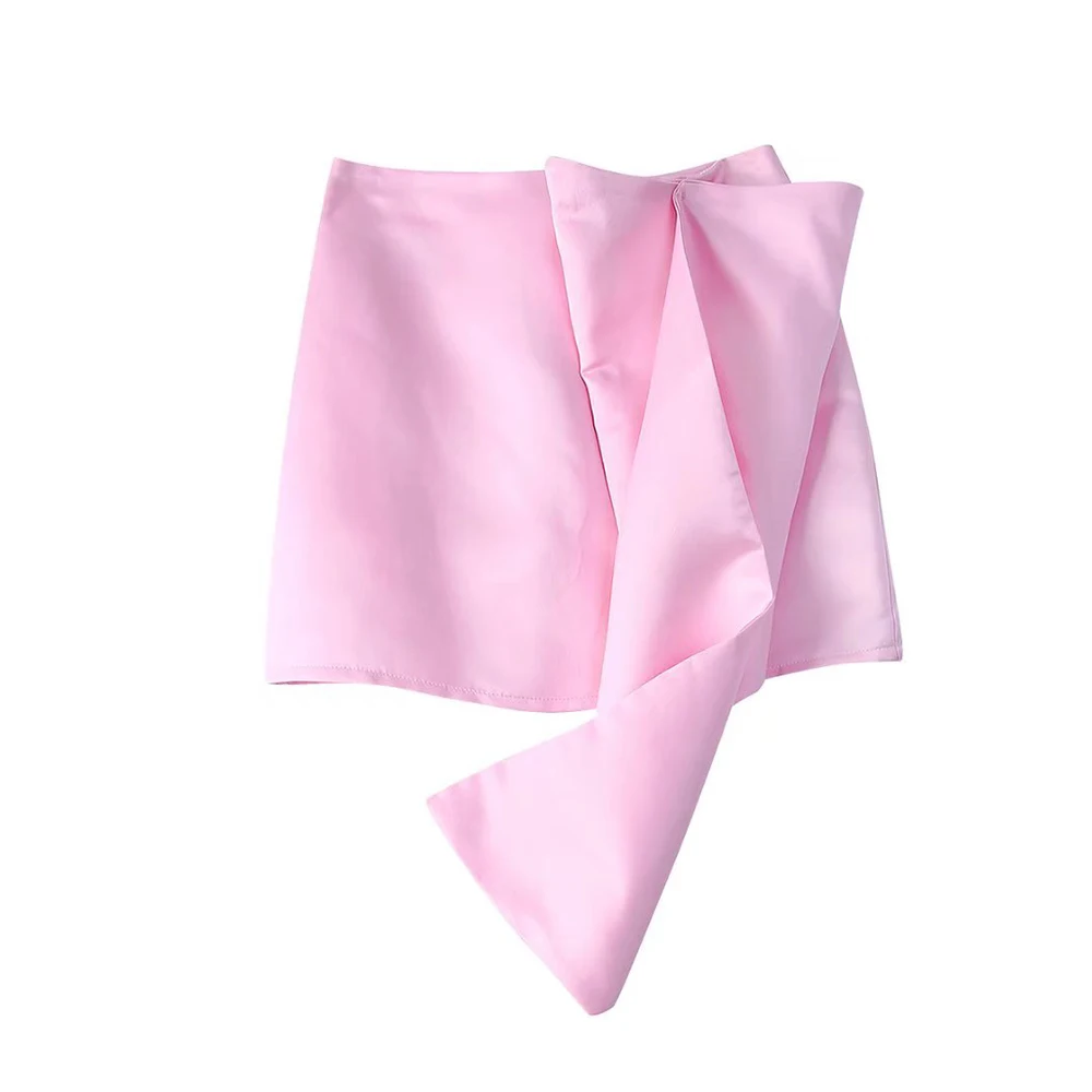

2022 Summer New Large Bow Mini Skirt Solid Color Pink Skirt Side Zipper Trend Fashion Ladies Short Skirt