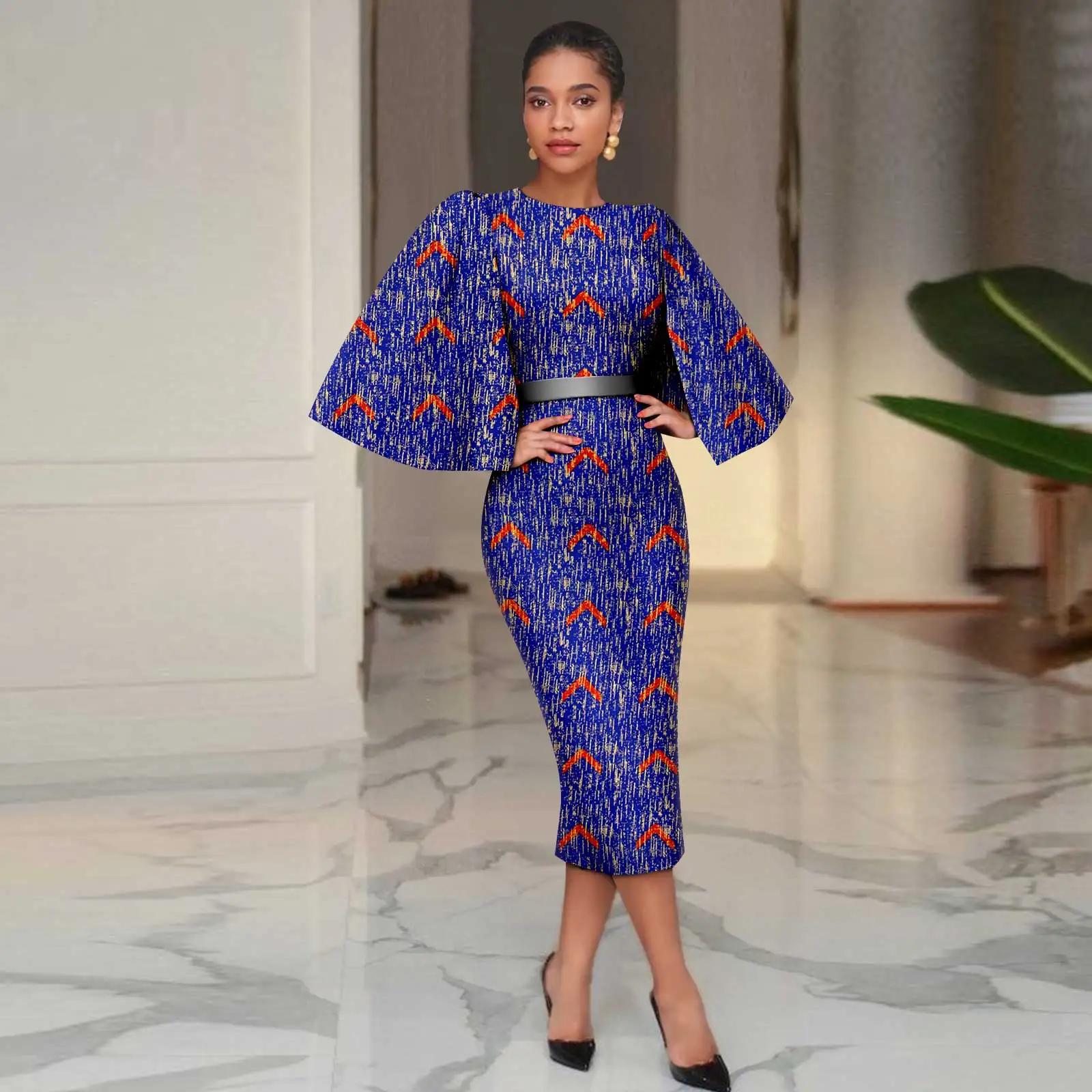 Африканское женское платье с принтом Анкары сексуальное шалью и поясом