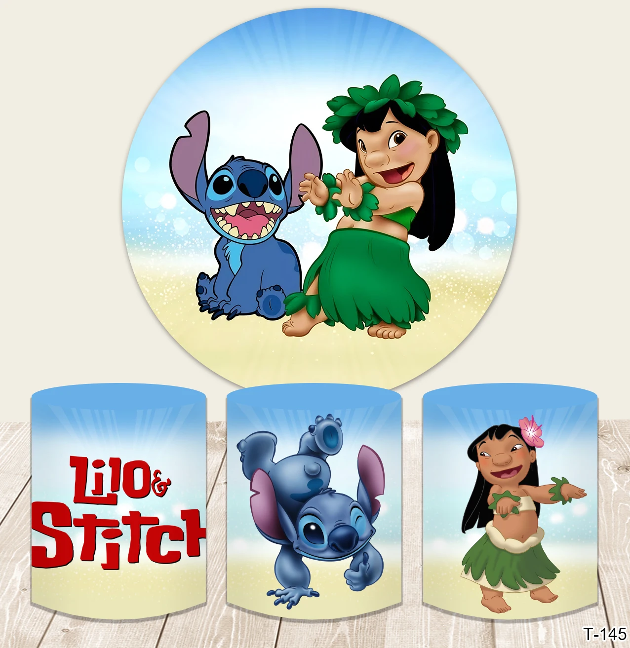

Disney Lilo & Stitch Theme Round Backdrop Cover Kids Cartoon Birthday Party Circle Background for Photography Elastic