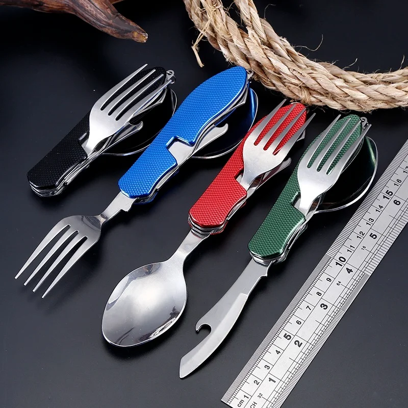 

Portable Multi Tool Cutlery Multitool Flatware Utensil Bottle Can Opener Fold Spork Fork Tableware Picnic Camp Spoon Knife