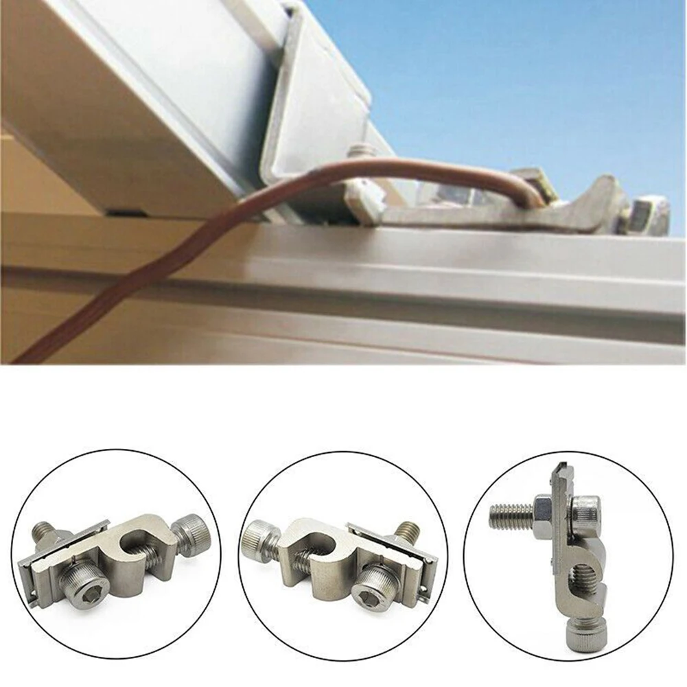 

4Pcs Solar Panel Ground Grounding Lug Fasteners Photovoltaic Mounting Bracket Clamps Support For Roofs Solar Panel Rails Clamps