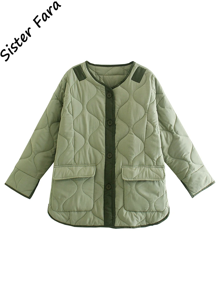 

Sister Fara Autumn European Women's Fashion Jacket Solid Moss Green Loose Parka Women Single-breasted Lightweight Outwear Jacket