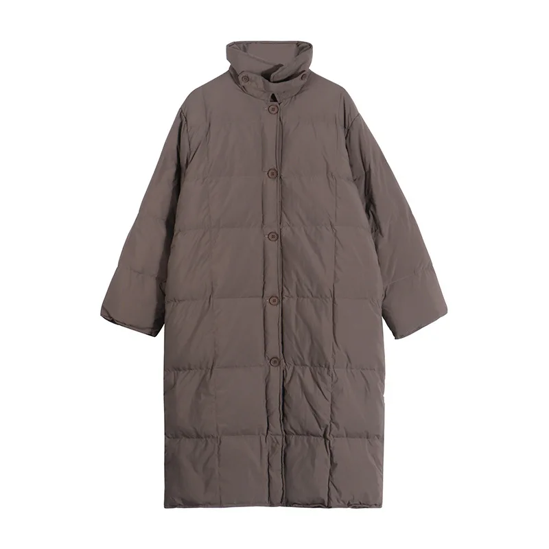 Autumn Winter Down Jacket Lapel Button Loose Long Coat Thin Comfortable Cold Insulation Thick Warm Bread Cotton Women's Blouse