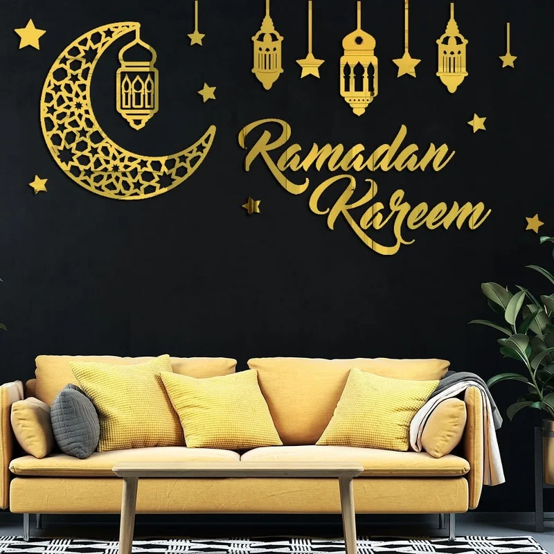 

Eid украшение Мубарак 2023, акриловые зеркальные настенные наклейки в виде звезды и Луны, Женский Рамадан, украшение для Исламской Мусульманской вечеринки