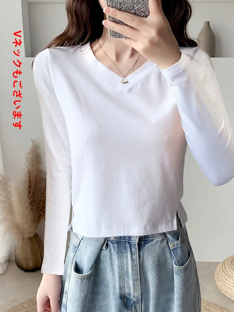 White Short Bottoming Shirt Women Spring and Autumn Fashion Beautiful 2024 New Casual Long sleeve Small Outer Wear T-shirt
