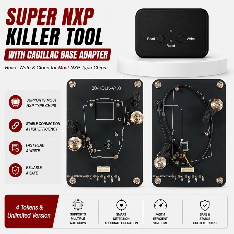 Фото Устройство Super NXP Killer Read Copy Device с адаптером для ключей Cadillac, копирование всех смарт-ключей NXP, 4 токена и версия с неограниченным количеством ключей. №1