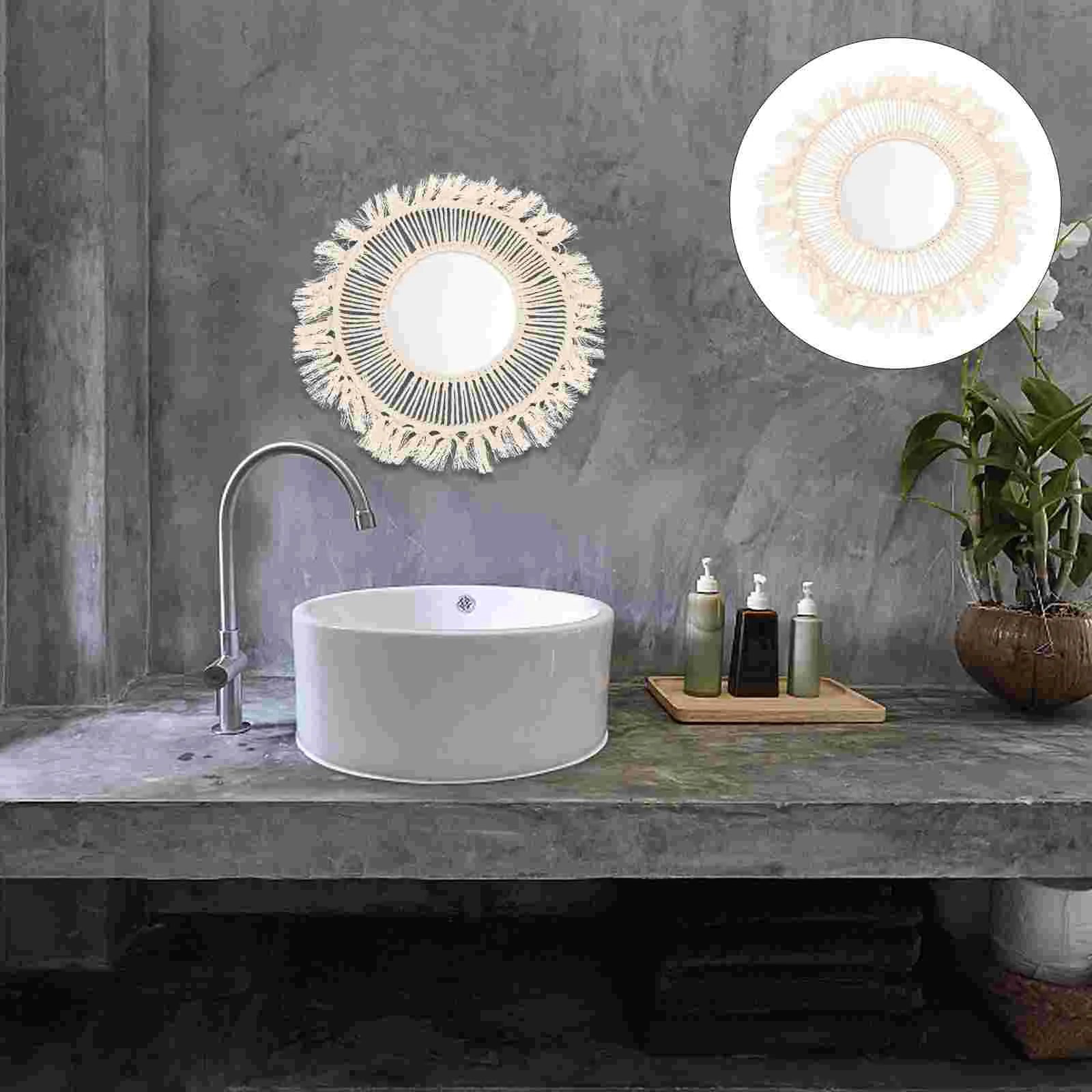 

1Pc Macrame Mirror Bohemian Style Mirror Hand-woven Adornment Decorative Mirror for Decor Bedroom Home Hotel