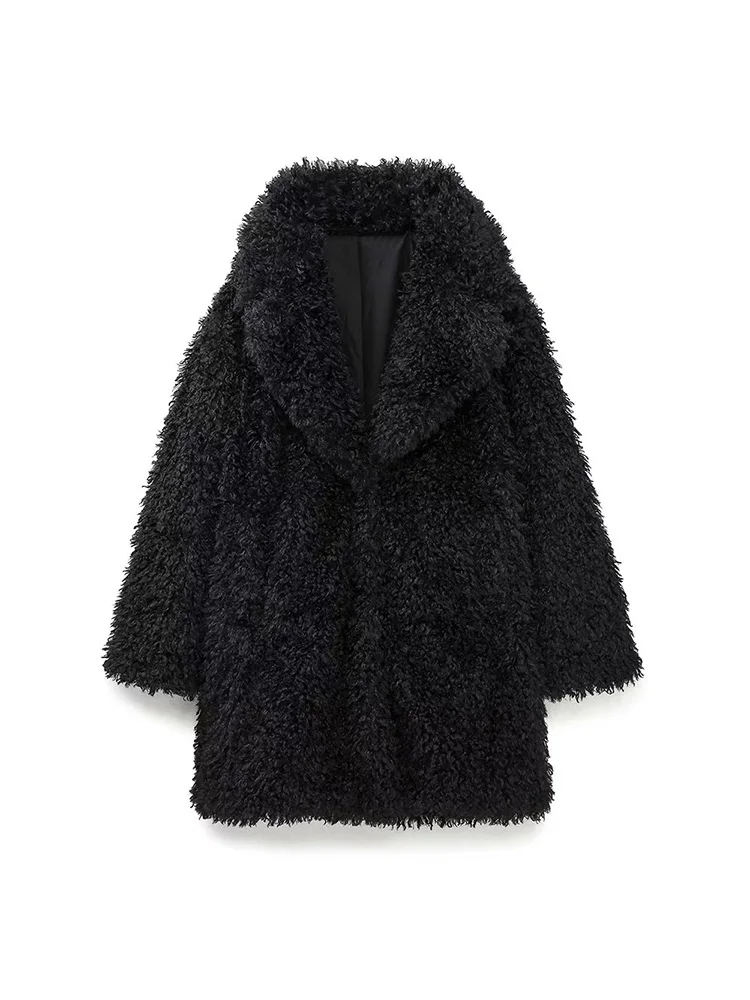 

Women 2022 Autumn WinterNew Fashion Artificial Fur Effect Overcoat Coat Vintage Long Sleeve Female Outerwear Chic Tops
